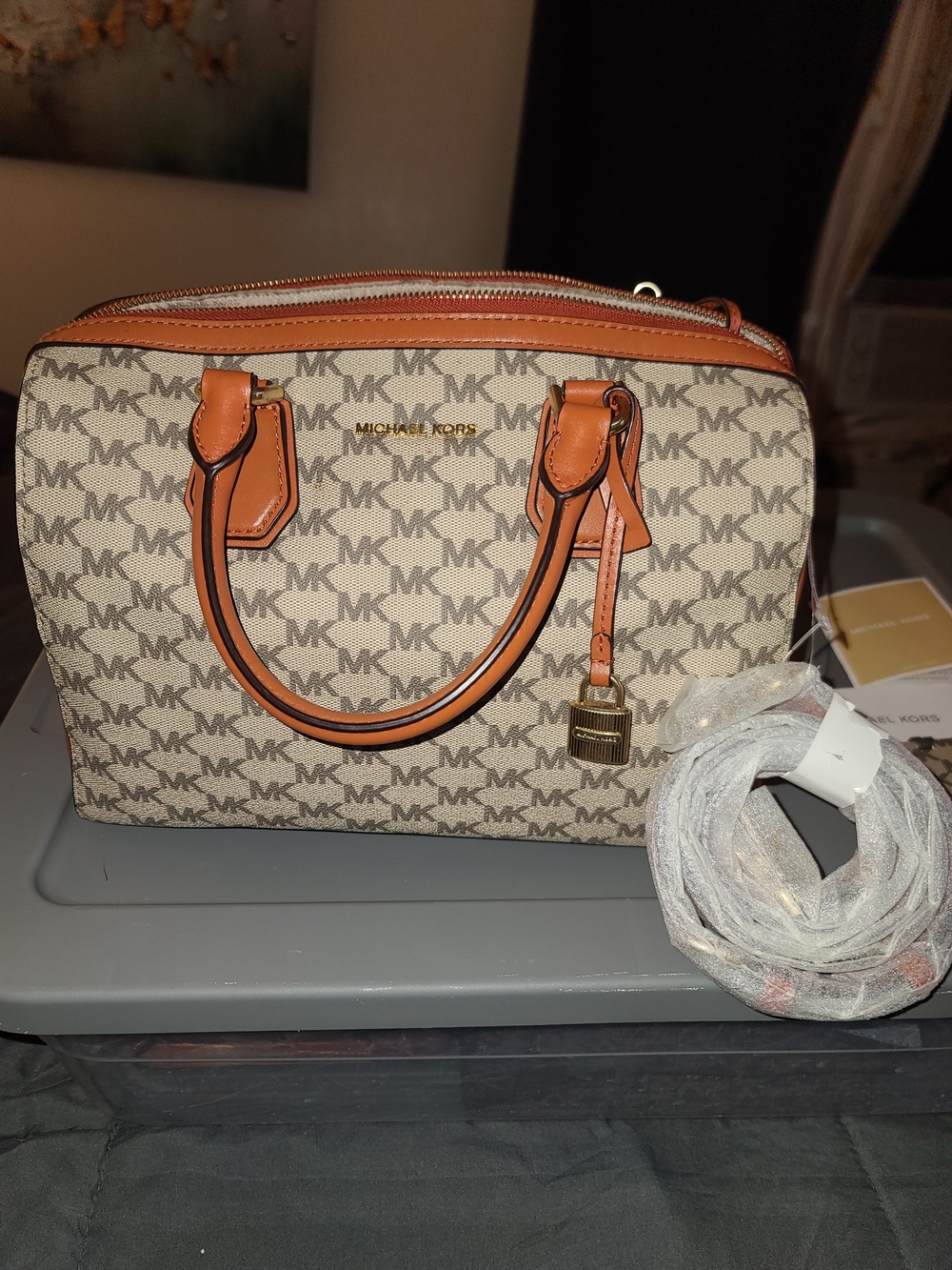 Michael Kors Signature Canvas Satchel in Brown/Tan